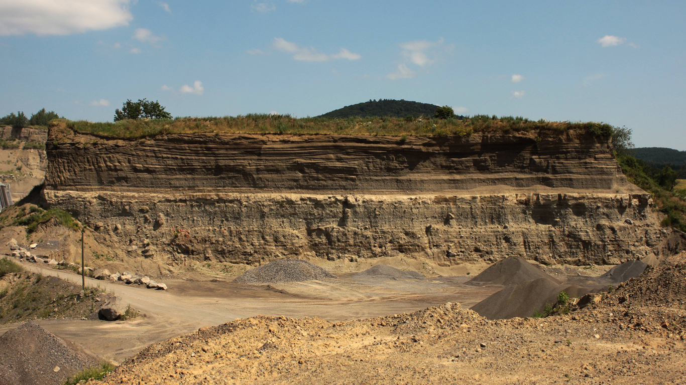 An der Wingertsbergwand, nahe der Stadt Mendig, lässt sich die ganze Dramatik des Ausbruchs vor knapp 13.000 Jahren verfolgen: Bis zu 50 Meter hoch ragen die verschiedenen Gesteinsablagerungen aus Bims - schaumig erstarrter Lava - und dem ebenfalls leichten Eruptionsgestein Tuff. Steht man vor ihr, erkennt man deutlich Einschläge von Gesteinsbomben, die von der gewaltigen Kraft der zweiwöchigen Eruption zeugen.